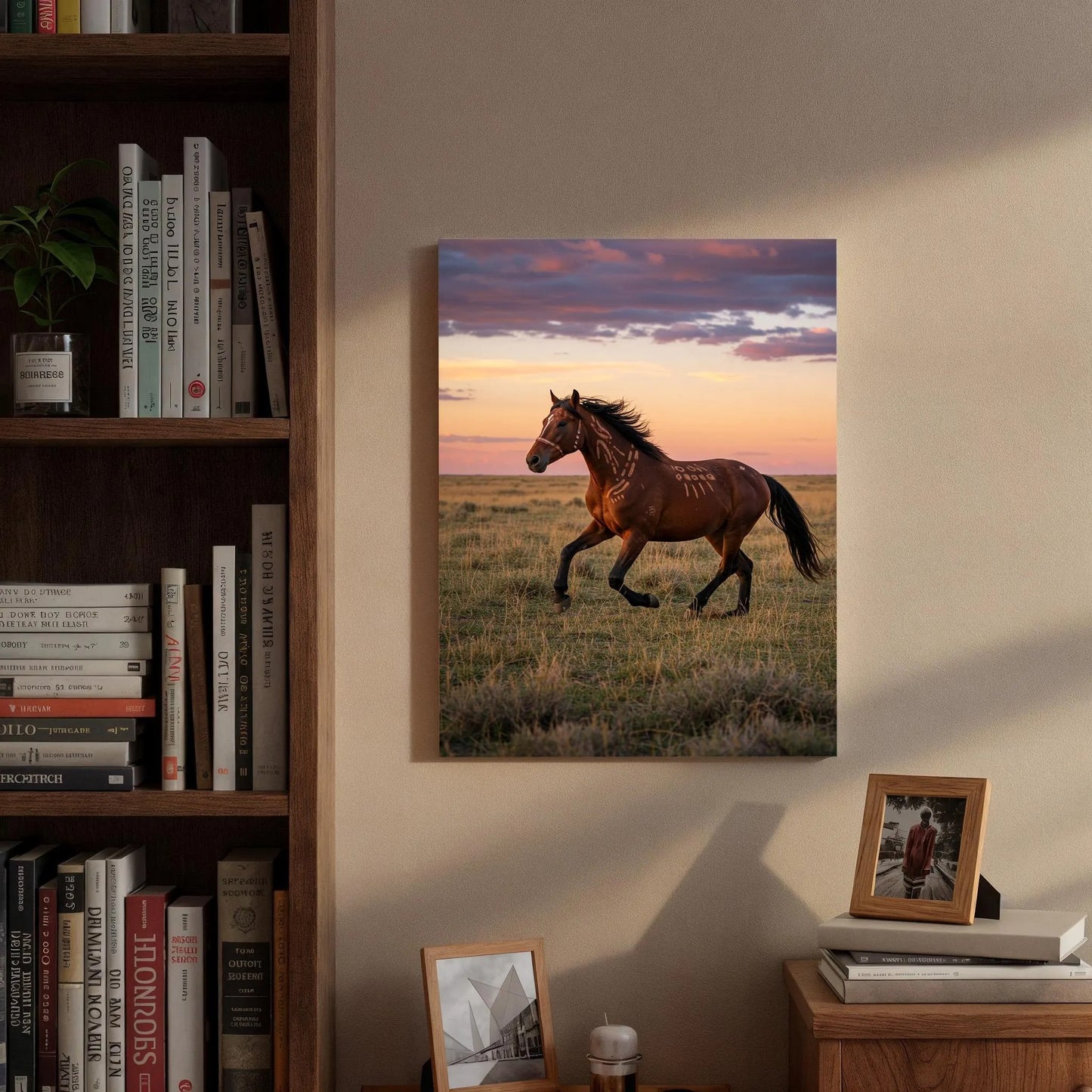 Running Horse Sunset Canvas Wall Art, Equestrian Meadow Print