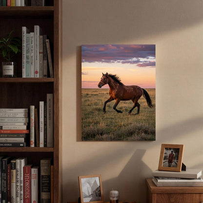 Running Horse Sunset Canvas Wall Art, Equestrian Meadow Print