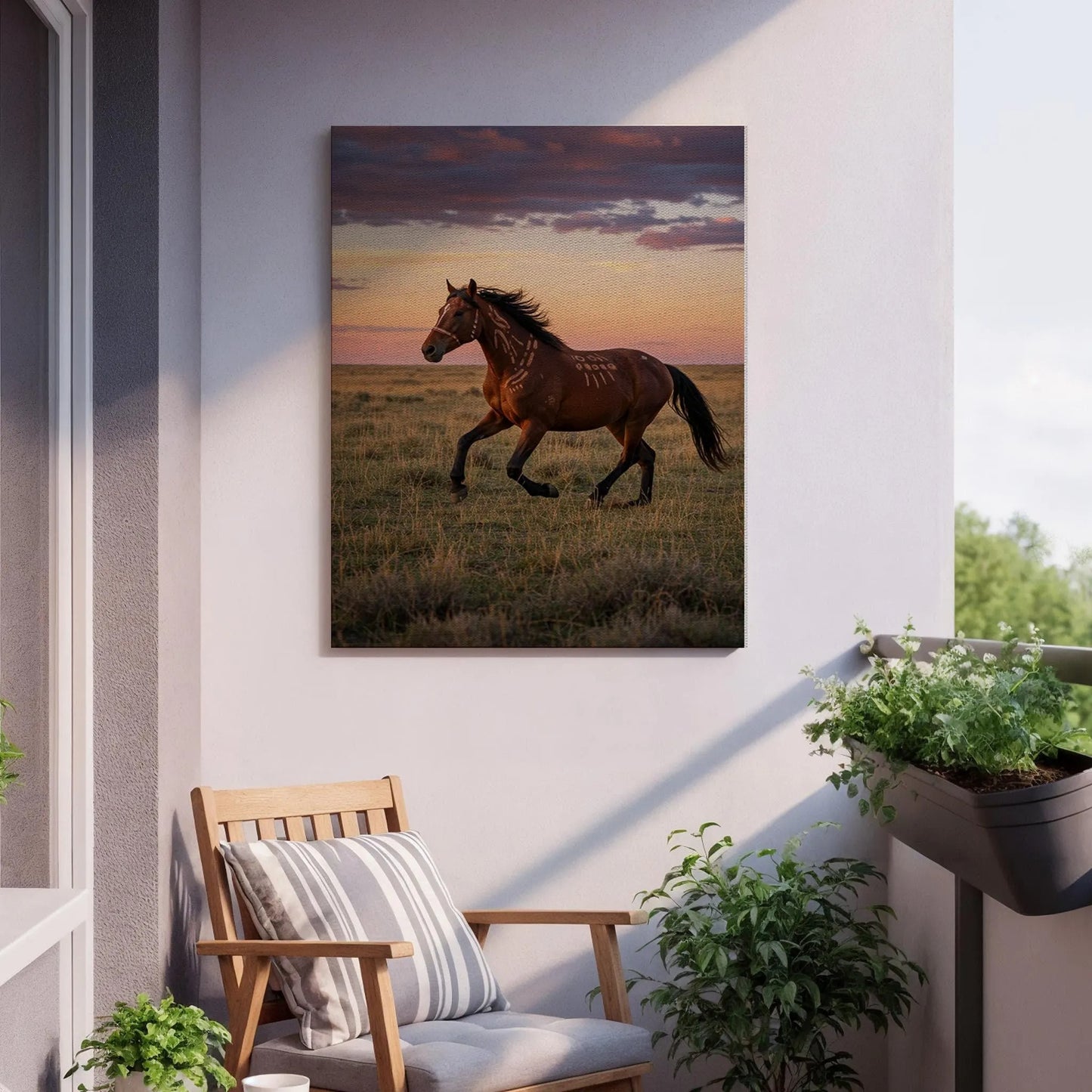 Running Horse Sunset Canvas Wall Art, Equestrian Meadow Print