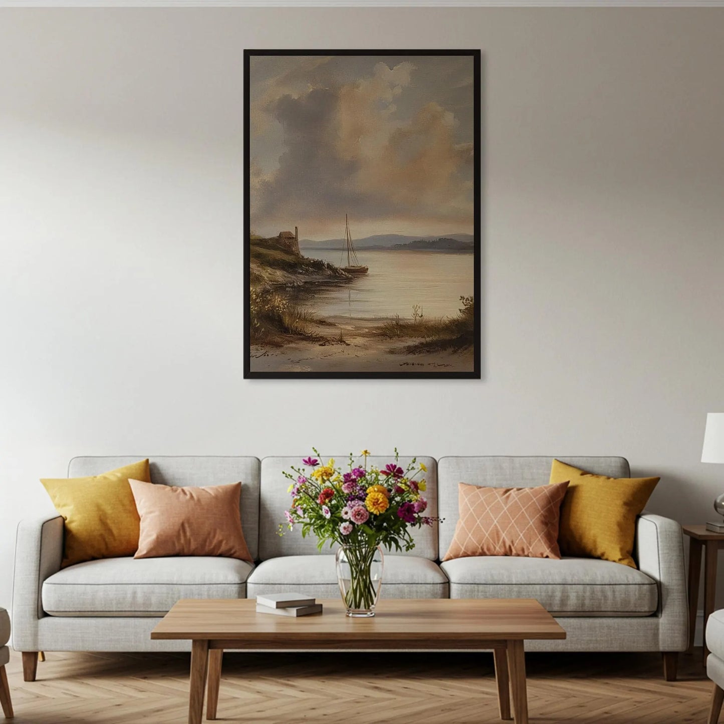 Vintage Coastal Sailboat Canvas Wall Art, Nautical Seascape Print