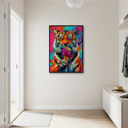 Pop Art Tiger With Ice Cream Canvas Wall Art, Fun Animal