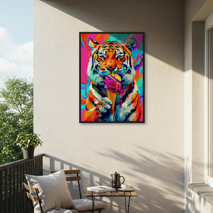 Pop Art Tiger With Ice Cream Canvas Wall Art, Fun Animal