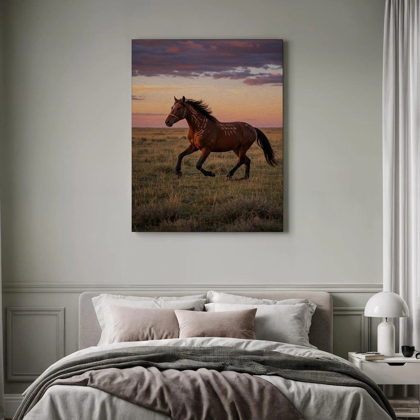 Running Horse Sunset Canvas Wall Art, Equestrian Meadow Print