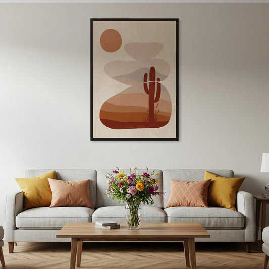 Abstract Desert Cactus Canvas Wall Art, Modern Southwest Decor